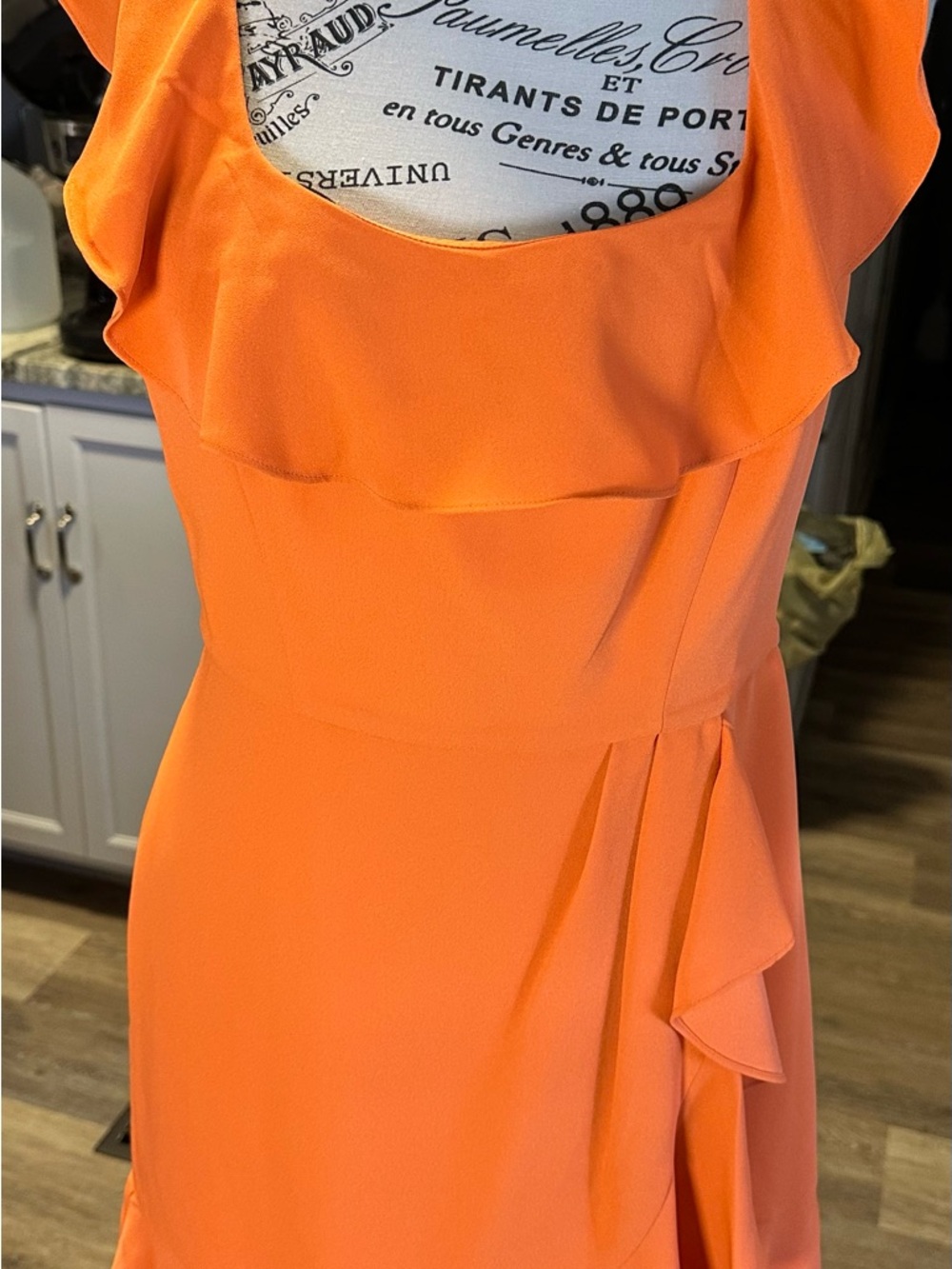 Women’s Orange Ruffle Neck Sleeveless Dress